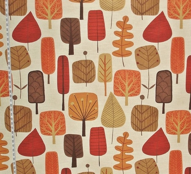 Retro Scandinavian Wood Fabric Tree Leaf Fall Orange, Standard Cut