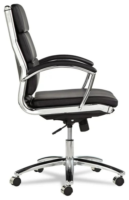 Swivel Office Chair, Cushioned Faux Leather Seat With Adjustable Height, Black