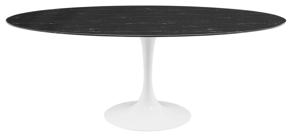 78" Dining Table, Oval, Black White, Artificial Marble, Metal, Modern