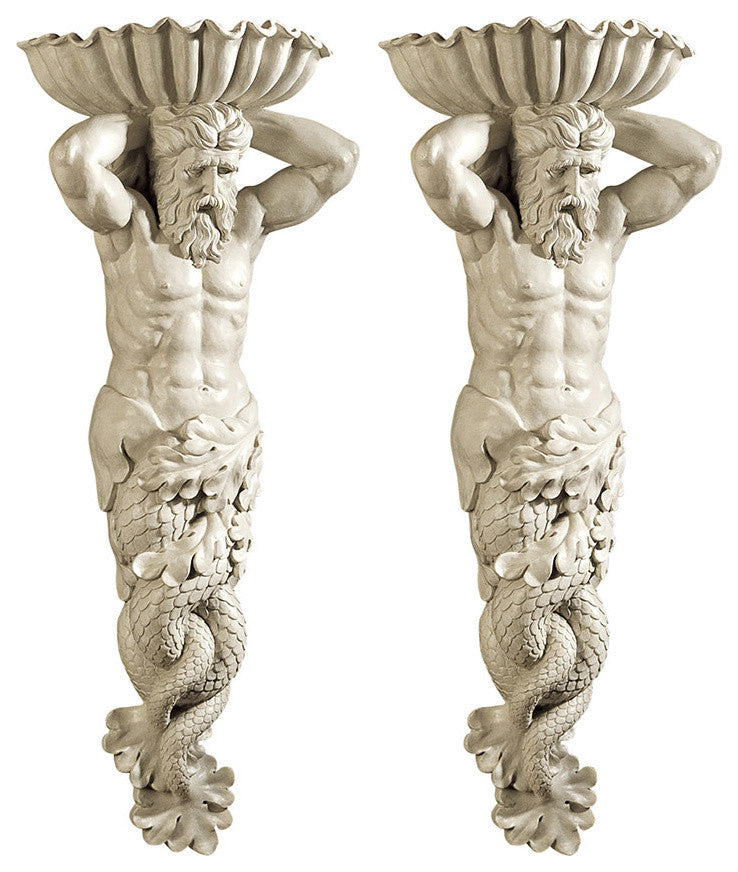 Atlantes God of The Sea Wall Sculpture, Set of Two