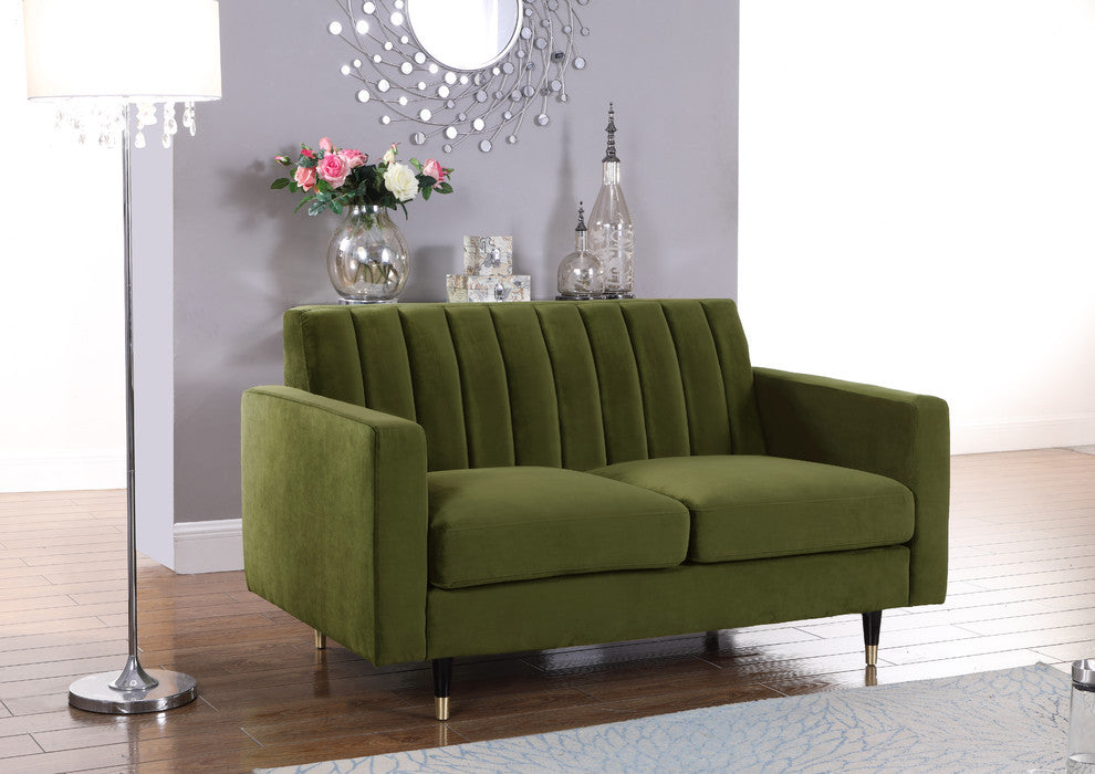 Lola Velvet Upholstered Loveseat, Olive