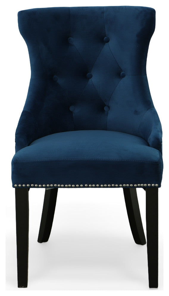Megan Tufted Chair With Nailhead Trim, Blue/Espresso