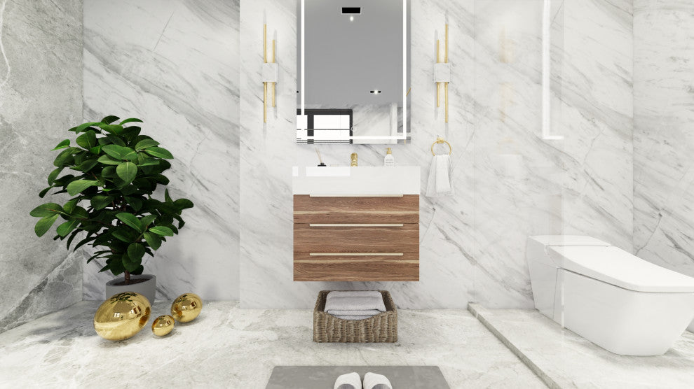 Madison 24" Wall Mounted Vanity with Reinforced Acrylic Sink, White Oak