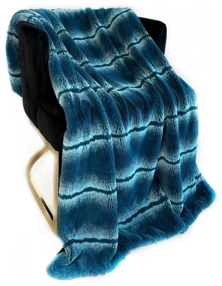 Plutus Teal Fluffy Fields Faux Fur Throw Blanket, 102"L x 116"W Cal King
