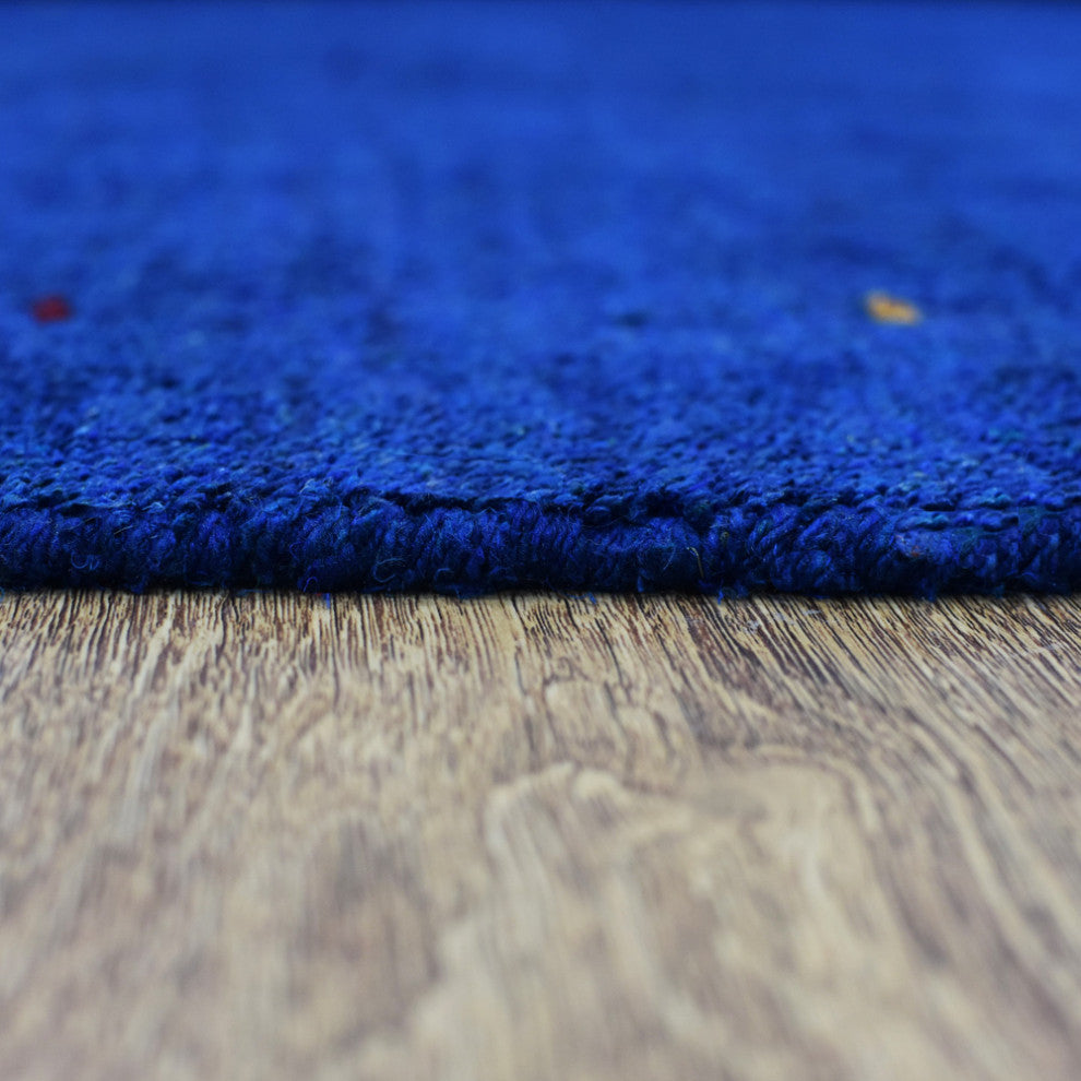 Hand Knotted Loom Silk Mix Area Rug Contemporary Blue