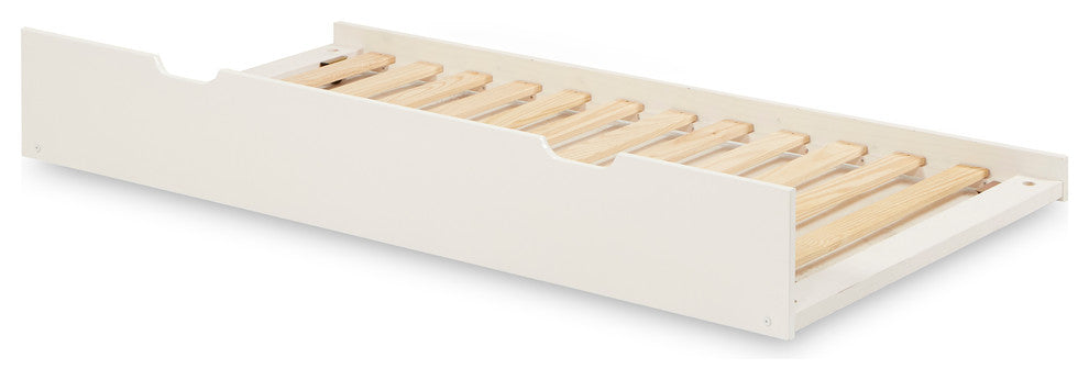 Twin Day Bed With Front Guard Rail and Twin Trundle, Mission Headboard, White