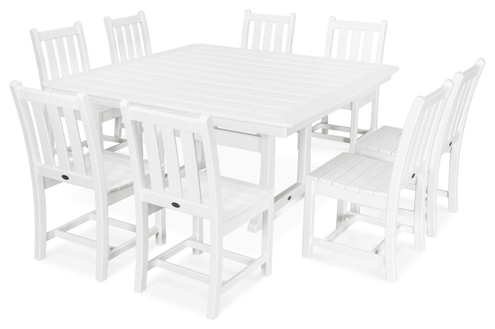 POLYWOOD Traditional Garden 9-Piece Nautical Trestle Dining Set, White