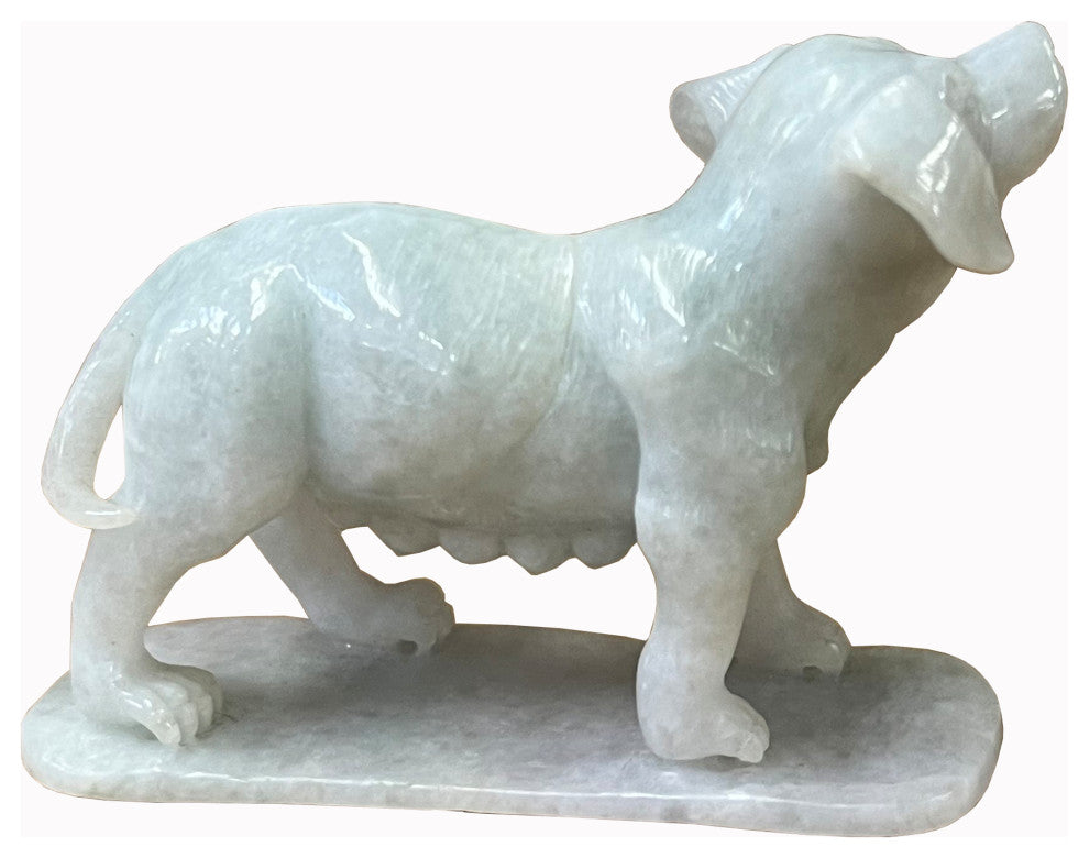 Chinese White Jade Color Stone Puppy Dog Display Figure Hws2392