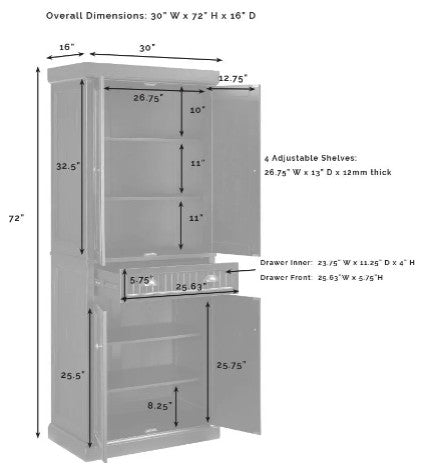 Seaside Kitchen Pantry, Distressed Black Finish