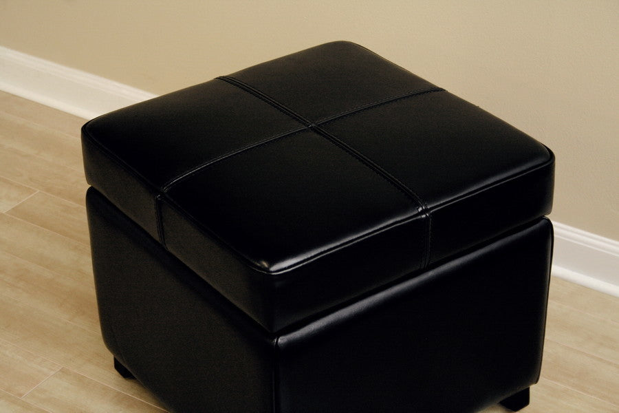 Baxton Studio Black Full Leather Storage Cube Ottoman