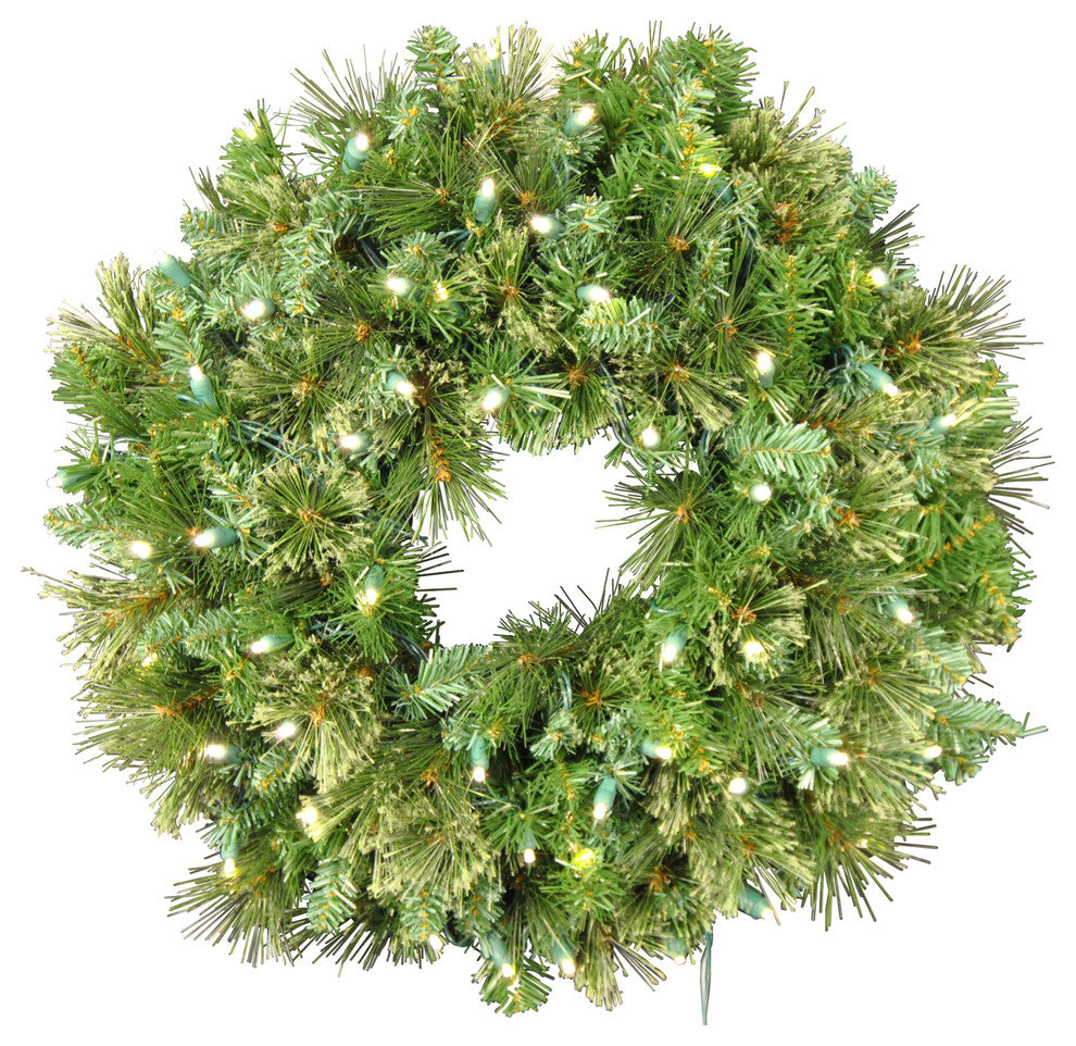 2' Blended Pine Wreath Pre-Lit With Warm White LEDs