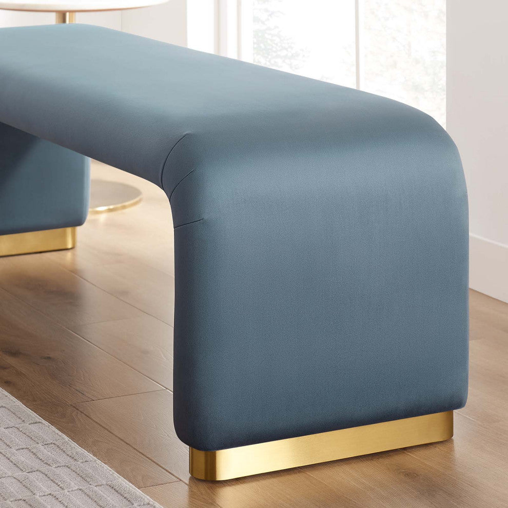 Koda Performance Velvet Waterfall Long Bench - Brass Cadet Blue
