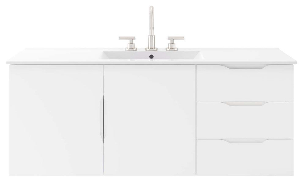 Sink Vanity Cabinet, White, Ceramic, Melamine, Modern, Hotel Bathroom Guest