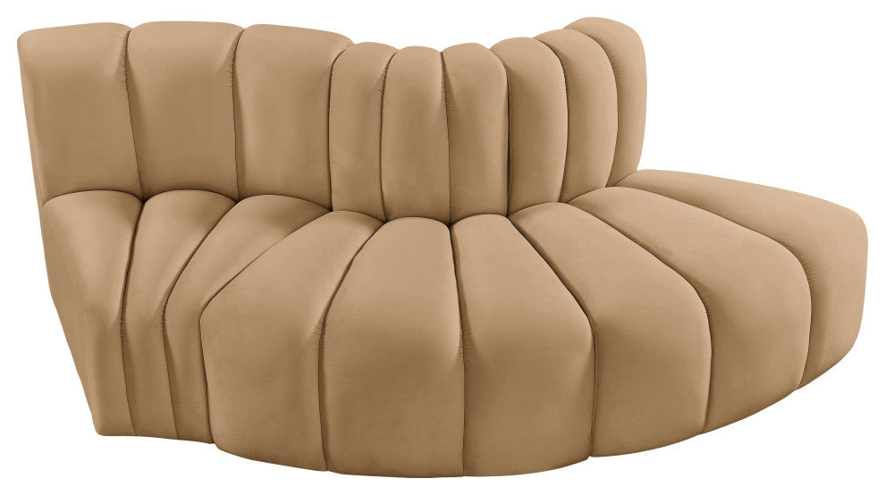 Arc Velvet Upholstered 3-Pc. S-Shaped Modular Sectional, Camel