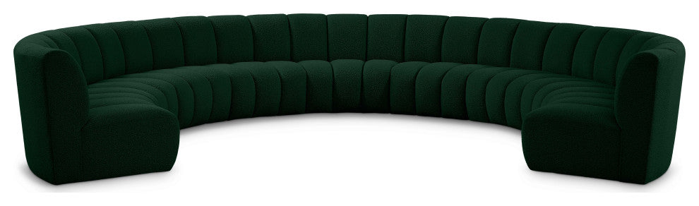 Infinity Black Boucle Fabric Upholstered Arc Shaped Modular Sectional, Green, 9-Piece, Arc-Shaped