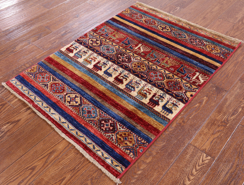 Persian Gabbeh Tribal Hand Knotted Wool Rug 2' 9" X 3' 10" Q8132