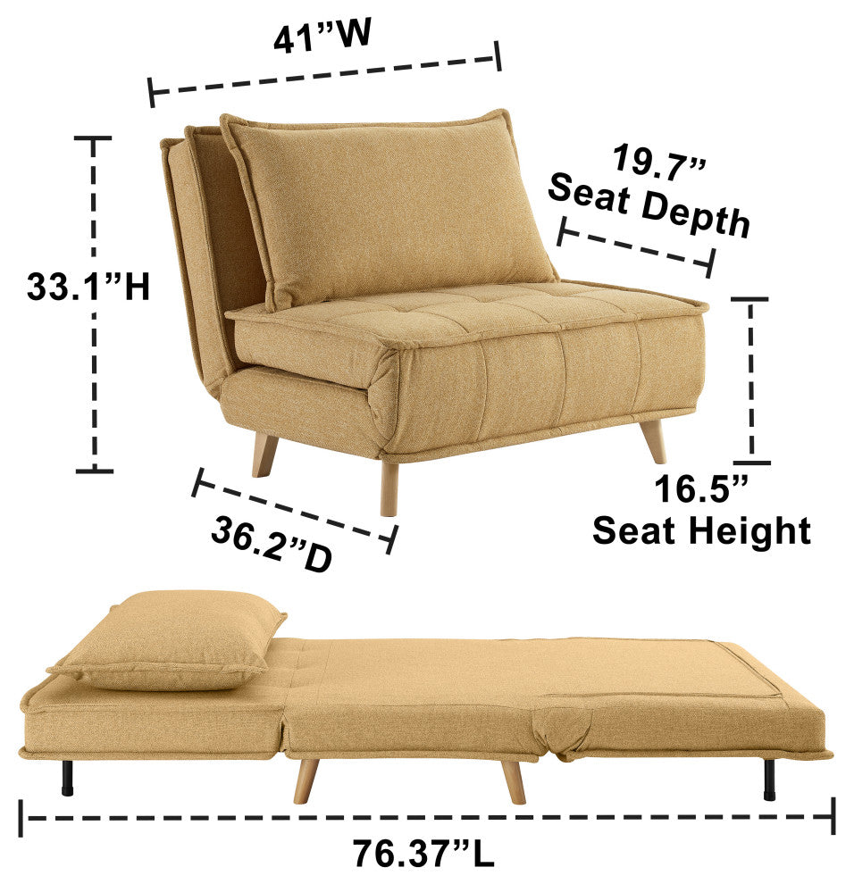 Modern Fabric Upholstered Convertible Sofa Bed Folding Sleeper Chair, Yellow