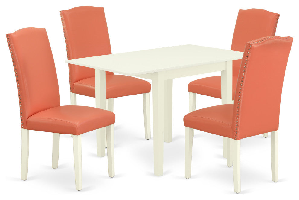 Dining Set 5 Pcs "“ Four Chairs, Table, Pink Flamingo Color Pu Leather