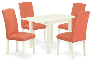 Dining Set 5 Pcs "“ Four Chairs, Table, Pink Flamingo Color Pu Leather