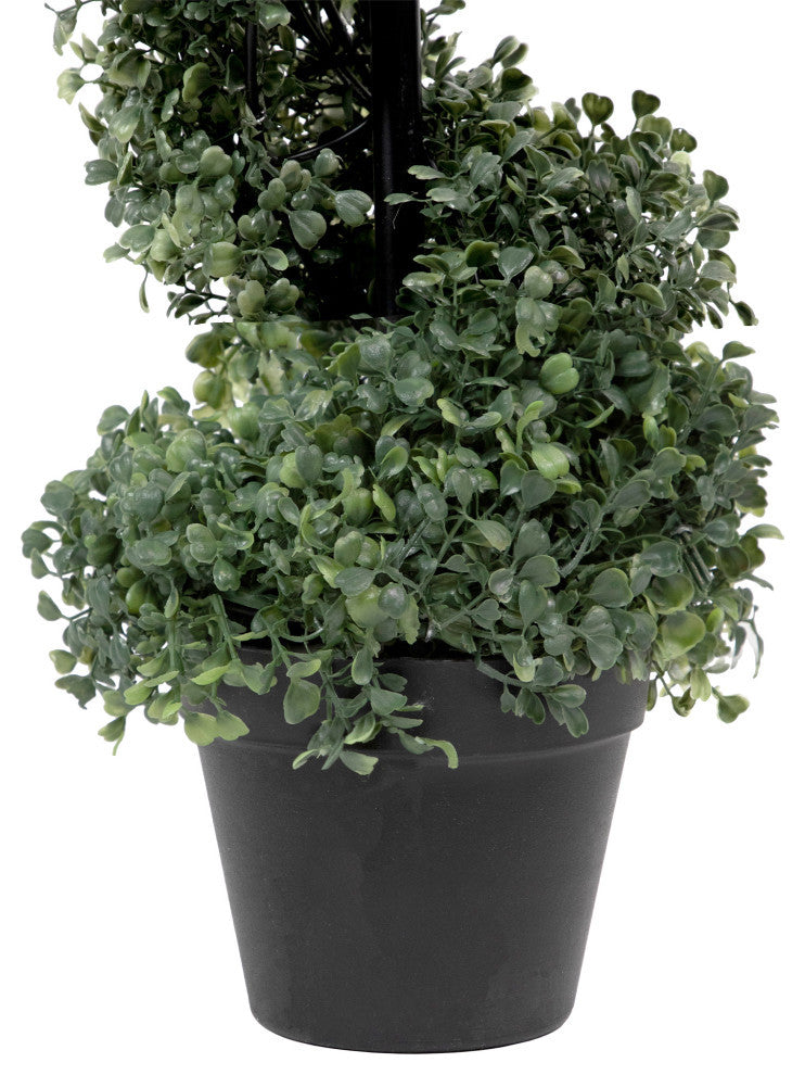 3' Artificial Two-Tone Boxwood Spiral Topiary Tree With Round Pot Unlit