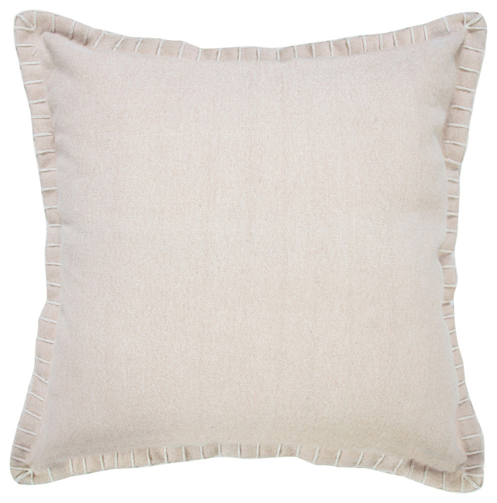 Embroidered Edge Bordered Throw Pillow, Beige, 20" X 20"