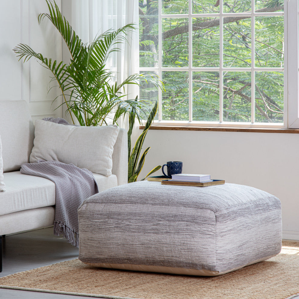 Rincon 34" x 34" x 16" Gray and Ivory Ottoman