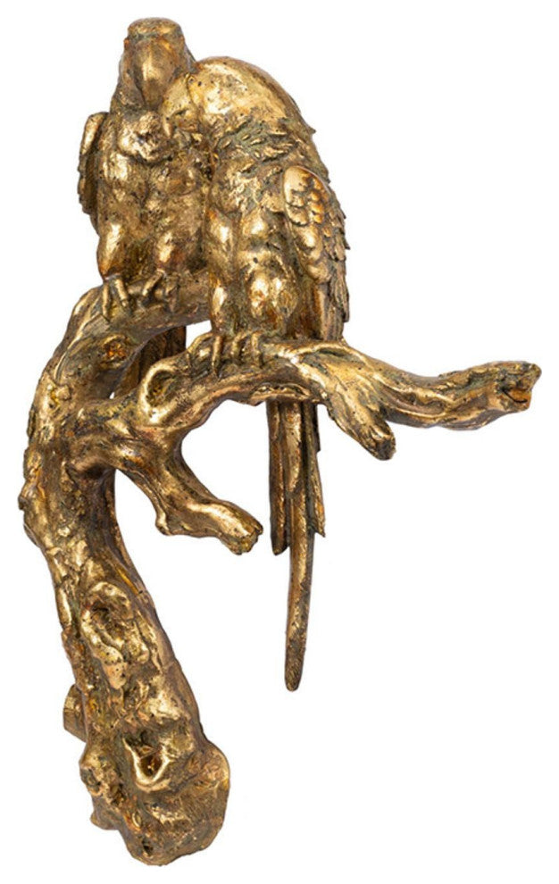 Antiqued Gold Parrots Sculpture