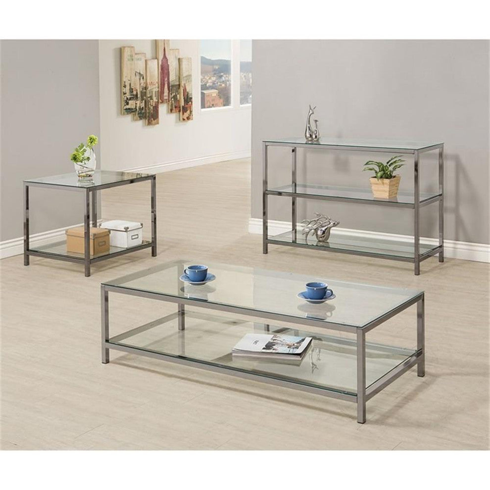 Coaster Contemporary Glass Top Coffee Table with Shelf in Black
