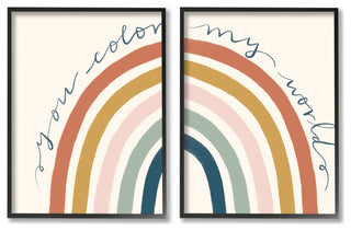 You Color My World Rainbow Script Phrase Design Illustration, 2pc, each 24 x 30