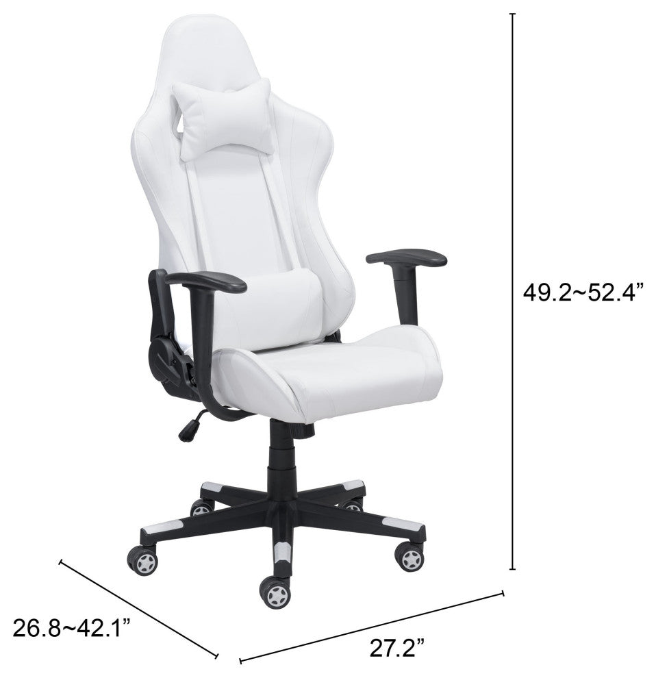Computer Work Gaming Chair, Faux Vinyl Leather, White, Black, Home Office