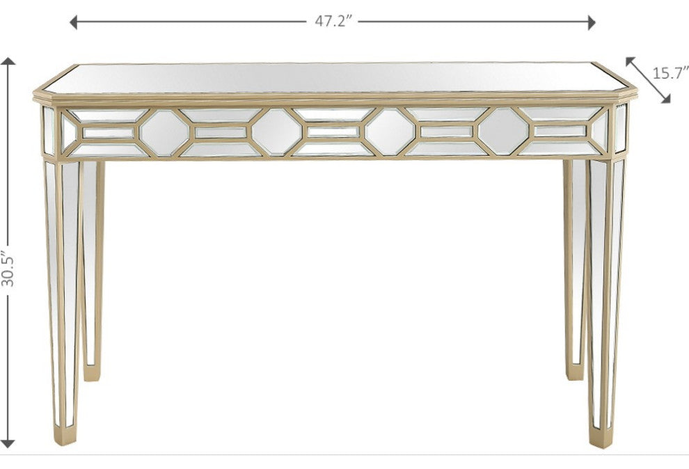 Gold Trimmed Mirrored Console Table
