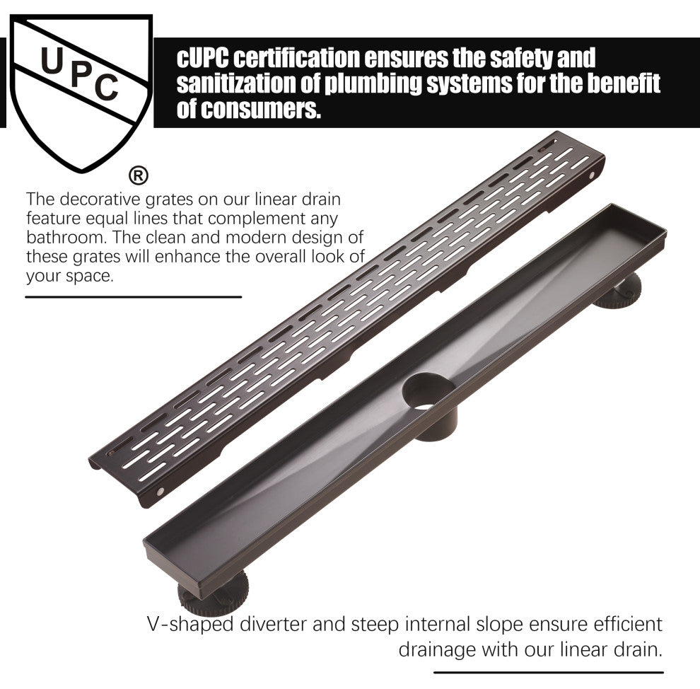 Linear Floor Drain with Removable Decorative Cover UPC certified, Venetian Bronze, 24"