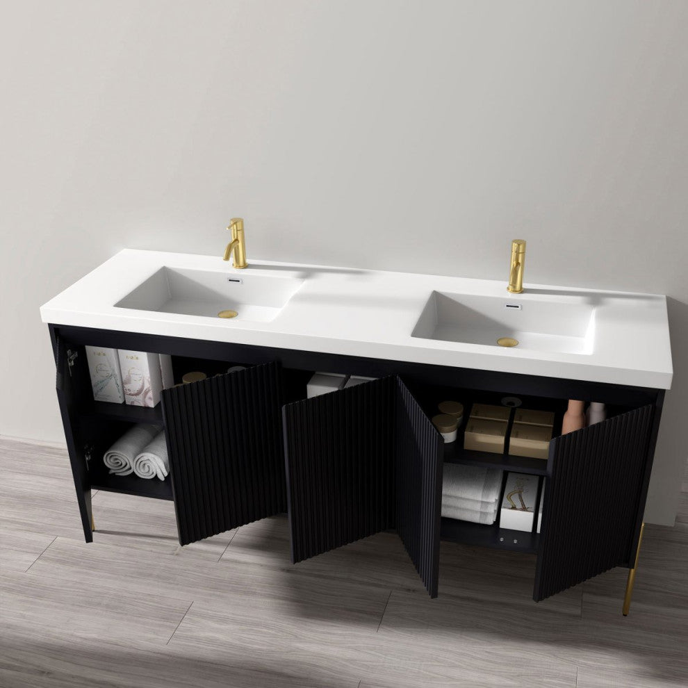 Flutie 72" Bathroom Vanity Kit, Charcoal With White Sink