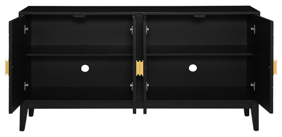 GDF Studio 4-Door Sideboard Storage Cabinet, Gold Handles & Adjustable Shelf