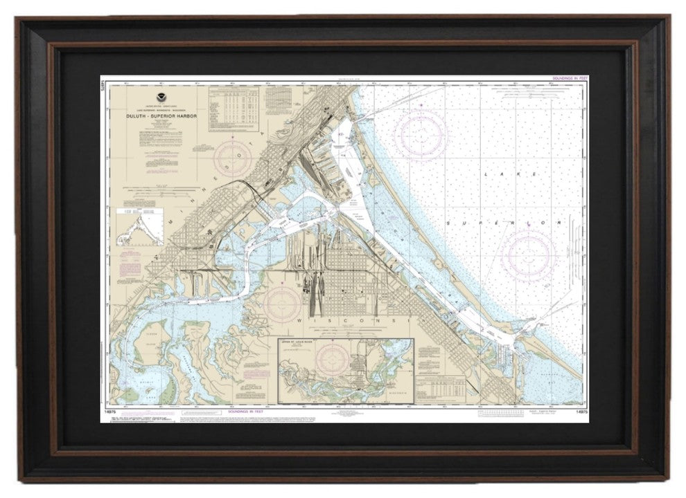 Framed Nautical Chart, Duluth-Superior Harbor, Lake Superior, 24x18