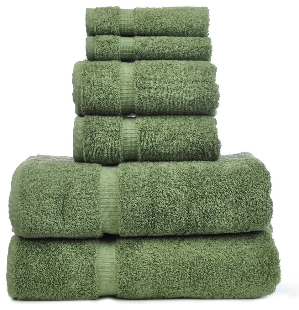 Dobby Luxury Hotel and Spa Dobby Border Towel, Set of 6, Moss