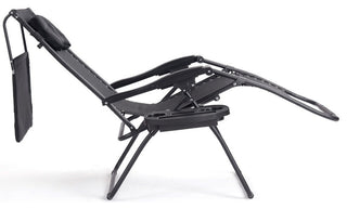 Folding Recliner Lounge Chair With Shade Canopy Cup Holder, Black