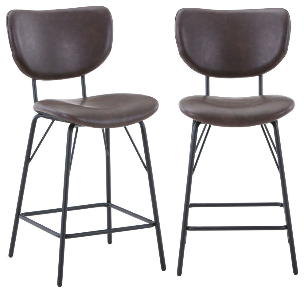 Owen Faux Leather Split-Back Counter Height Barstool (Set of 2) - Dark Brown