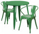 30" Round Green Metal Indoor-Outdoor Table Set with 2 Arm Chairs