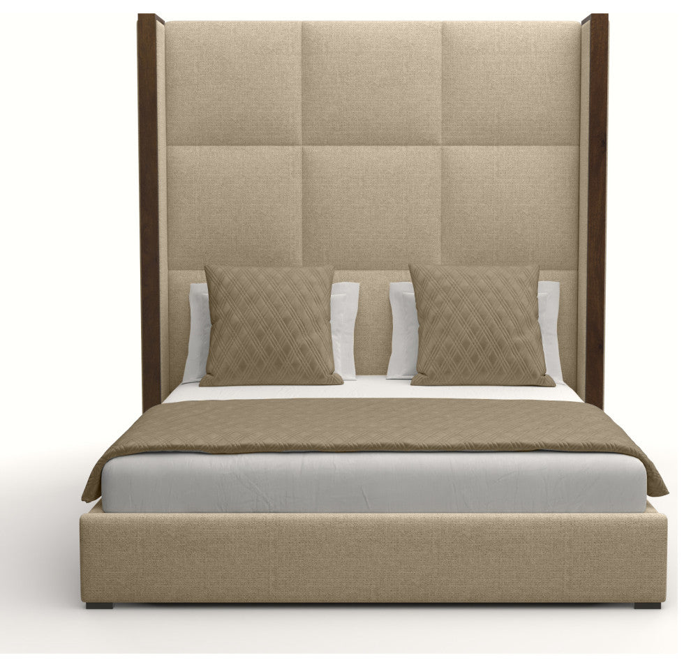 Nativa Interiors Irenne Square Tufted Bed, Flax, Queen, High 87"