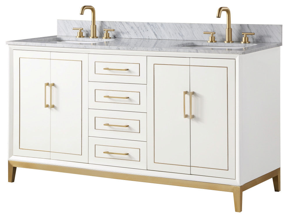 Gracie Bathroom Vanity, Satin White With Carrara Marble, 60"