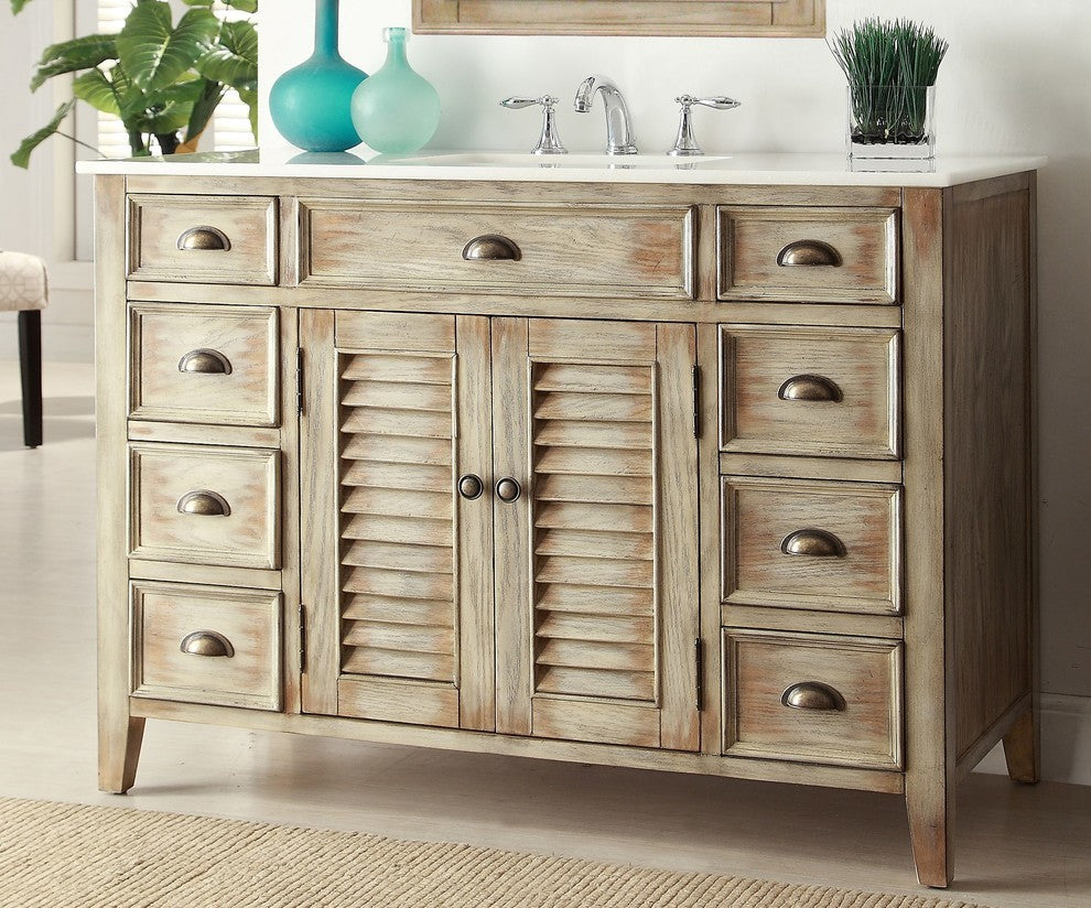 Abbeville Bathroom Vanity, Distressed Beige, 46"