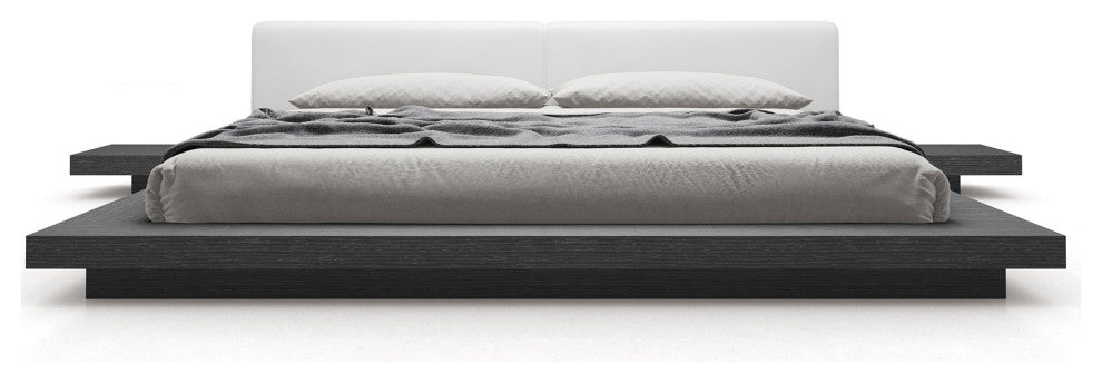 Worth Queen Bed, White Eco Leather and Gray Oak