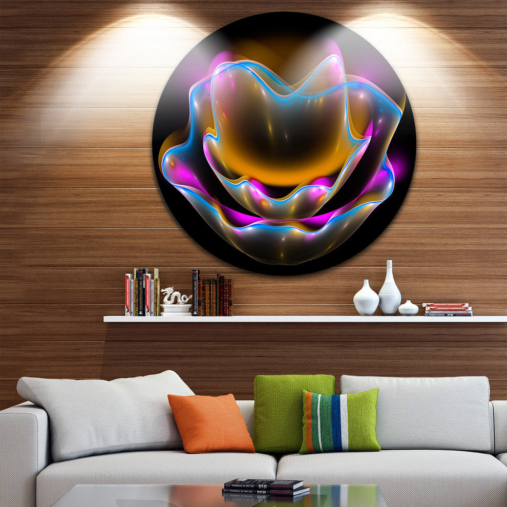 Colorful Fractal Flower In Dark, Floral Abstract Round Artwork, 23"