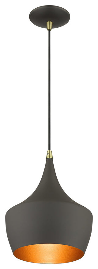 Waldorf 1-Light Bronze Pendant, Antique Brass Accents