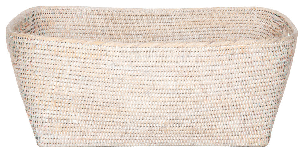 La Jolla Rattan Oblong Storage Basket, Large, White-Wash