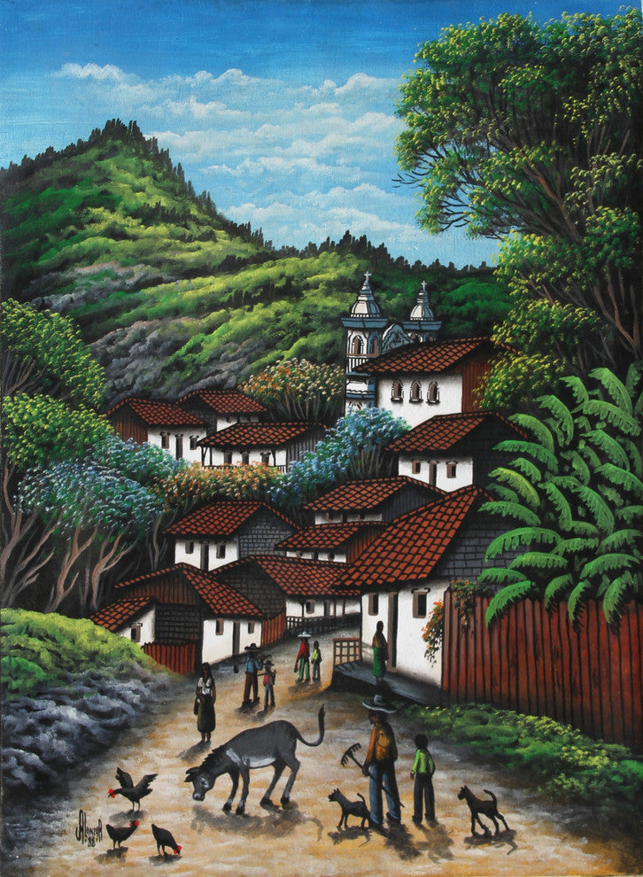 Abraham Lanza Andino "Paisaje Tipico" Oil Painting