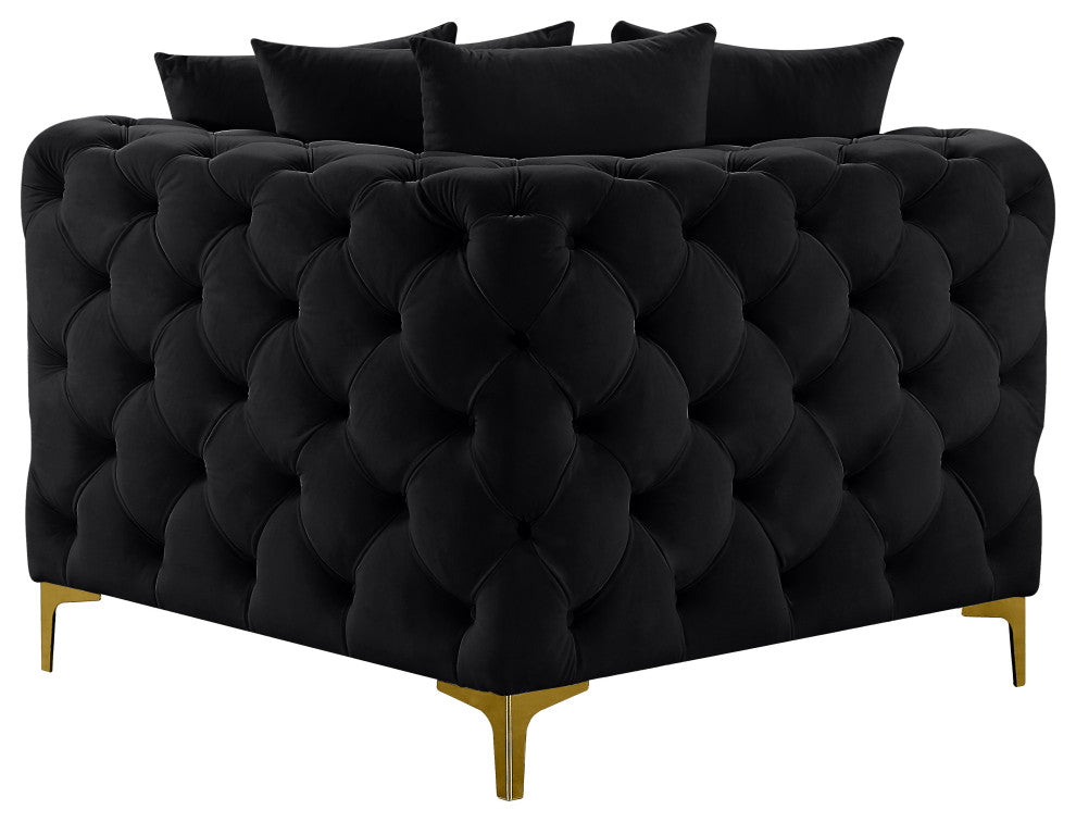 Tremblay Velvet Upholstered Corner Chair, Black