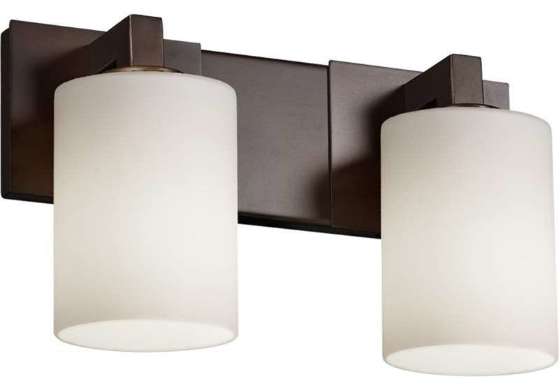 Modular 2-Light Bath Bar, Dark Bronze With Artisan Glass Shade