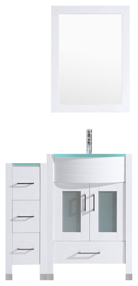 42" White Vanity, 30" Single Sink Base, Single 12 Drawer Base, LV3-C2-42-W